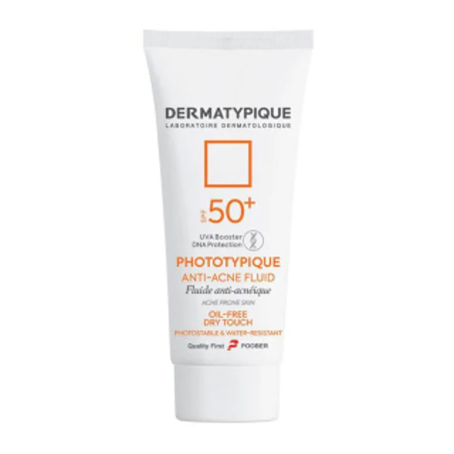 ضد آفتاب فلوئید آنتی آکنه درماتیپیک مدل  با Spf +50 مناسب پوست چرب و جوش دار حجم 40 میلی لیتر