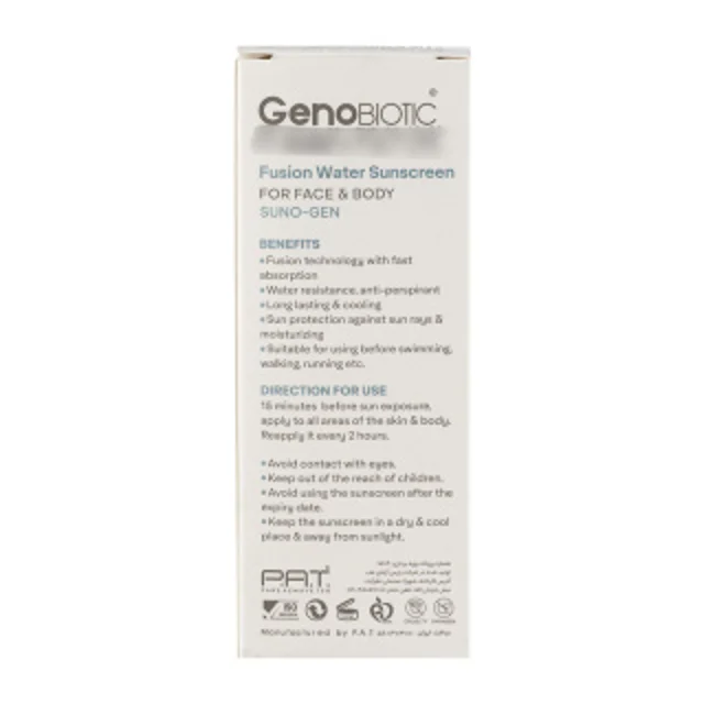 خرید ضد آفتاب فیوژن واتر ژنوبایوتیک بی رنگ SPF50 حجم 30 میلی لیتر